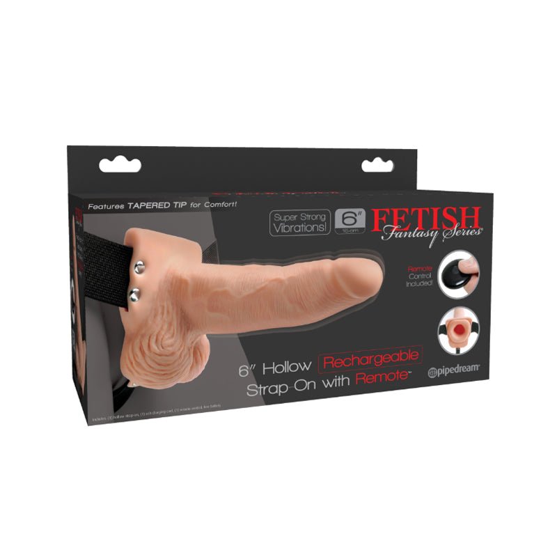 Fetish Fantasy Series Vibrating 6 in. Hollow Strap - On With Balls Beige/Black - Royal Sins