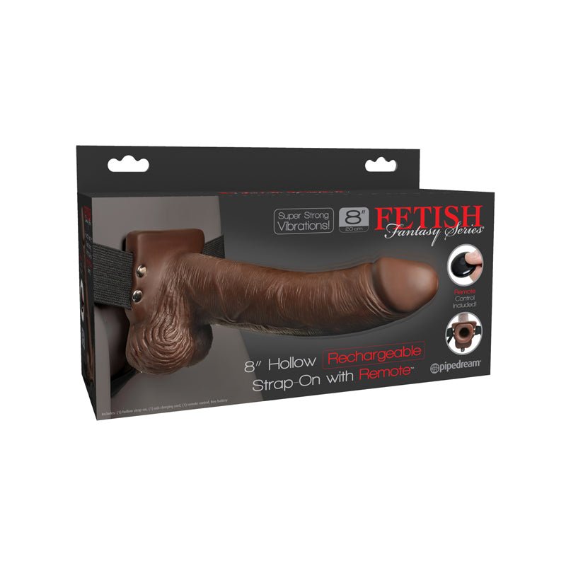 Fetish Fantasy Series Vibrating 8 in. Hollow Strap - On With Balls Brown/Black - Royal Sins