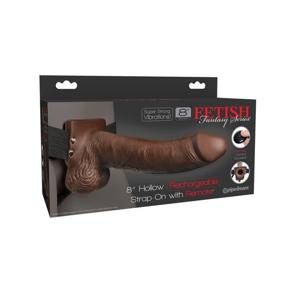 Fetish Fantasy Series Vibrating 8 in. Hollow Strap - On With Balls Brown/Black - Royal Sins