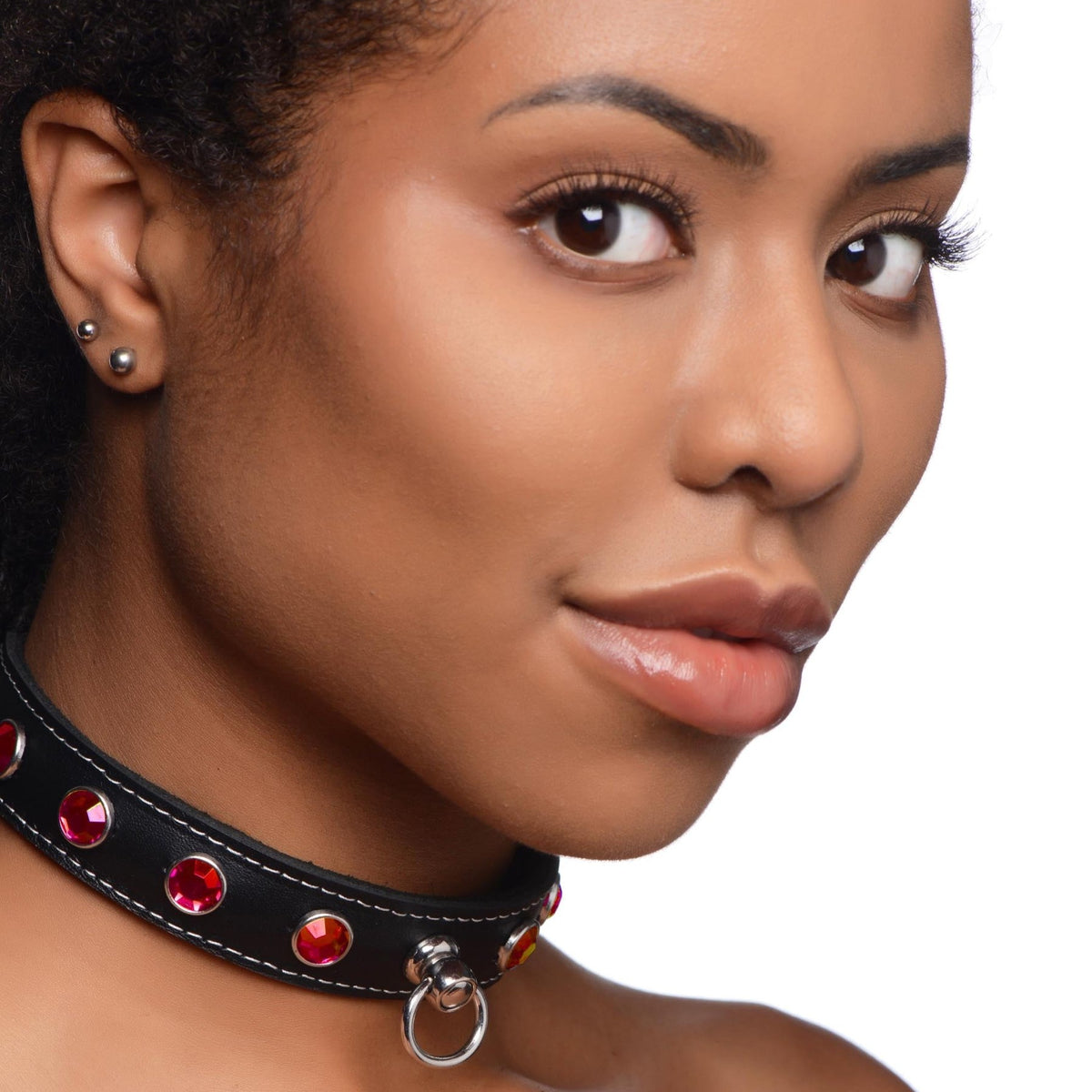 Fierce Vixen Leather Choker with Rhinestones - Red - Royal Sins