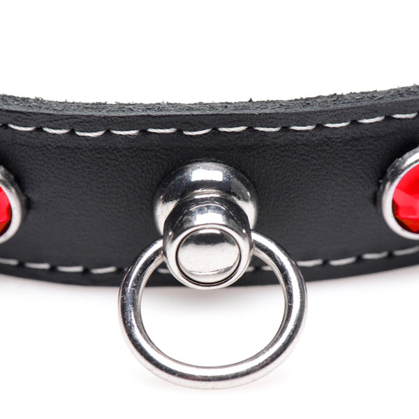 Fierce Vixen Leather Choker with Rhinestones - Red - Royal Sins