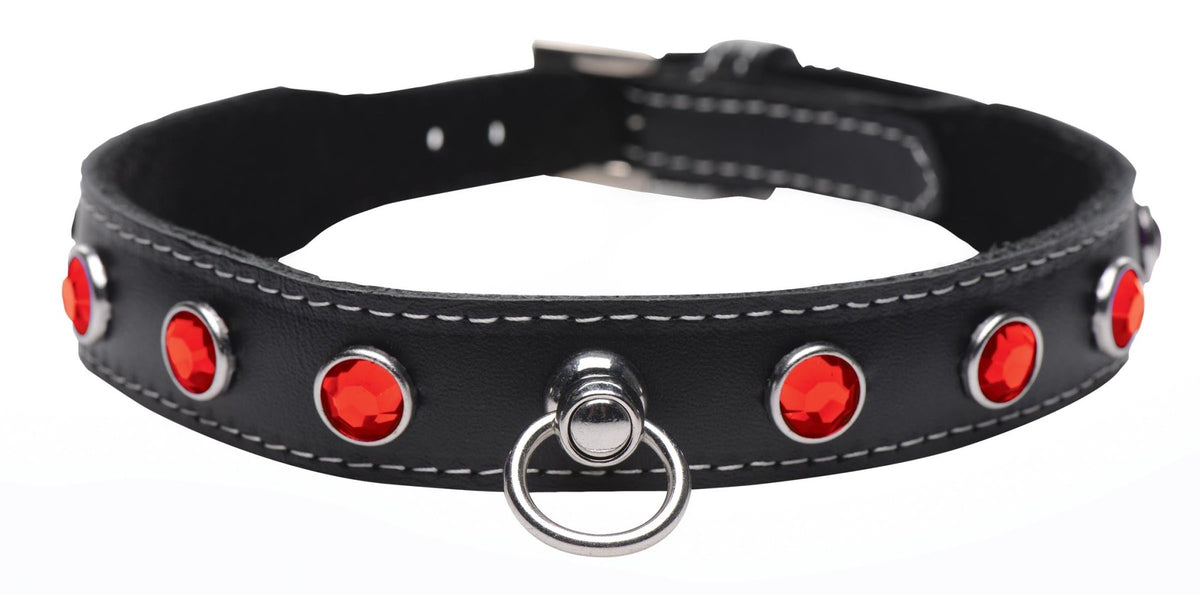 Fierce Vixen Leather Choker with Rhinestones - Red - Royal Sins