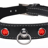 Fierce Vixen Leather Choker with Rhinestones - Red - Royal Sins