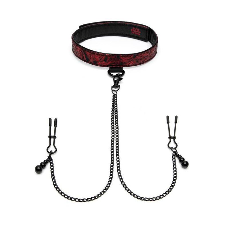 Fifty Shades of Grey Sweet Anticipation Reversible Collar, Nipple Clamps Red/Black - Royal Sins