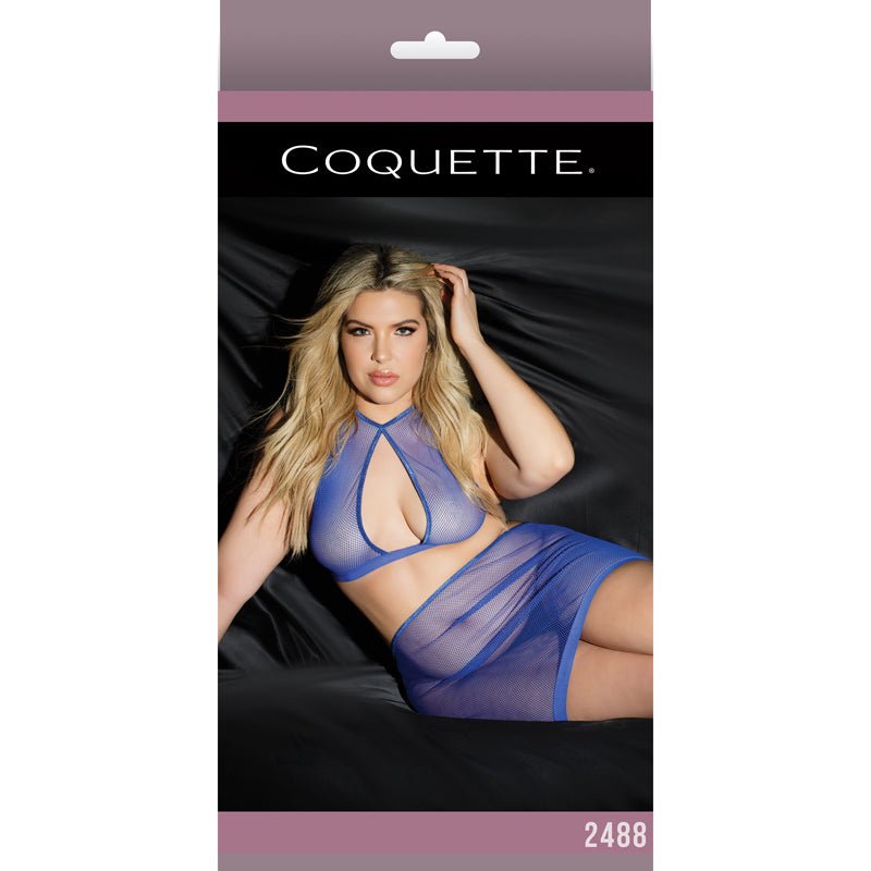 Fishnet Halter Top & High Waisted Skirt Cobalt XL Packaging Box - Royal Sins
