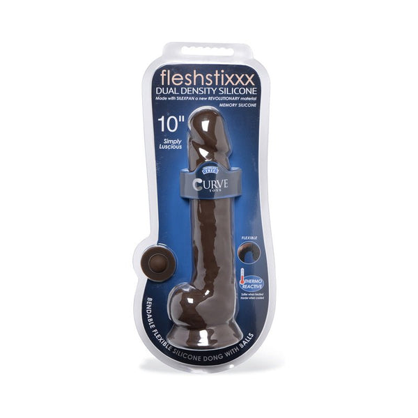 FLESHSTIXXX 10 in. Silicone Dildo with Balls Dark - Royal Sins