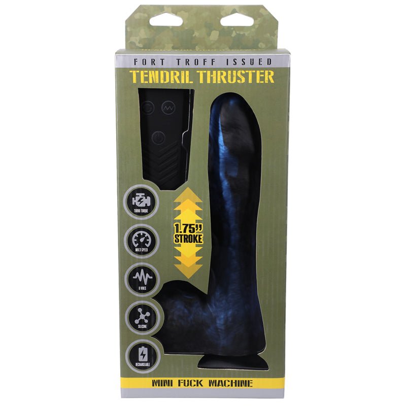 Fort Troff Tendril Thruster Mini Fuck Machine Rechargeable Remote - Controlled Silicone 8.5 in. Thrusting Dildo Blue/Black - Royal Sins