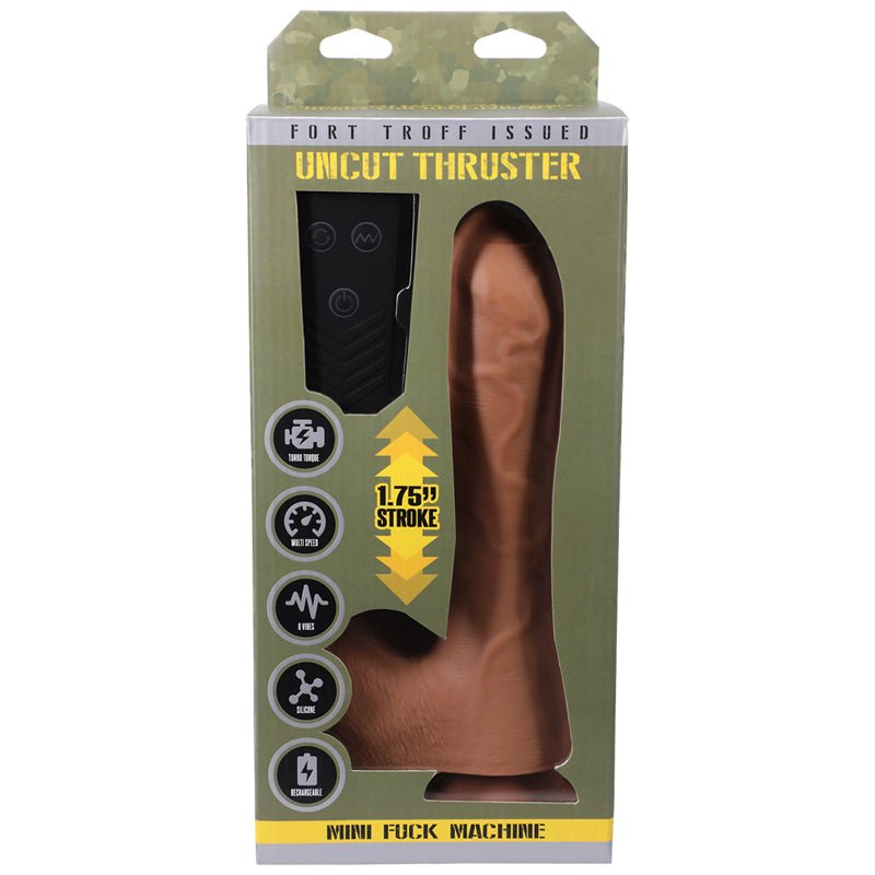 Fort Troff Uncut Thruster Mini Fuck Machine Rechargeable Remote - Controlled Silicone 8.5 in. Thrusting Dildo Tan - Royal Sins