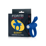 Forto Bunny Rechargeable Silicone Vibrating Cockring with Stimulating Ears Blue - Royal Sins