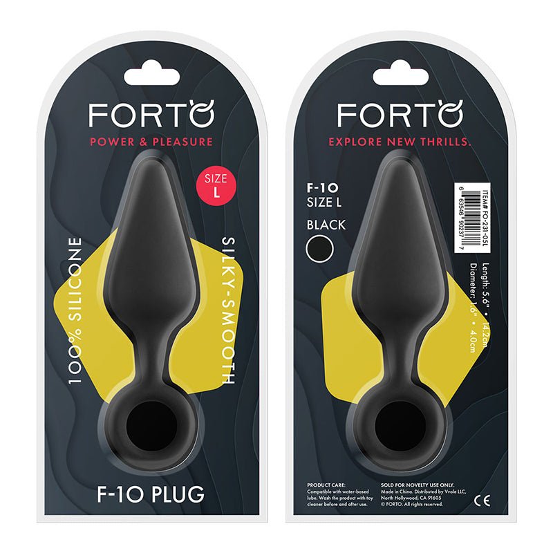 Forto F - 10 Silicone Anal Plug with Pull Ring Large Black - Royal Sins
