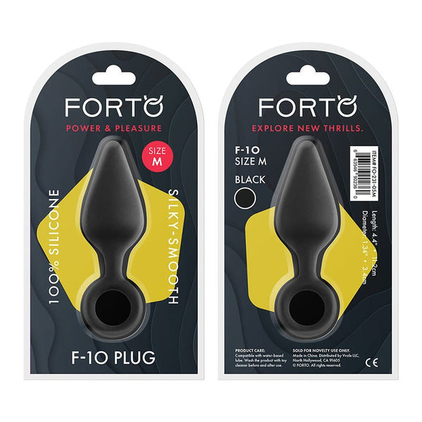 Forto F - 10 Silicone Anal Plug with Pull Ring Medium Black - Royal Sins