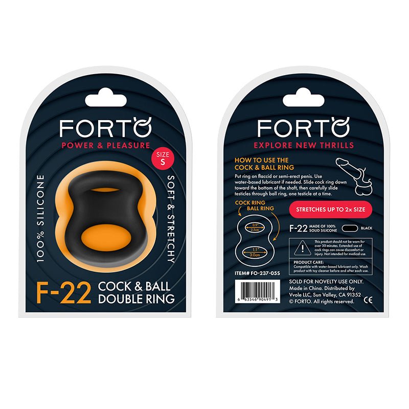 Forto F - 22 Liquid Silicone Cock & Ball D - Ring Small Black - Royal Sins