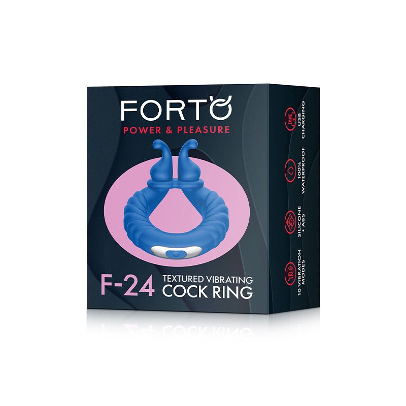 Forto F - 24 Rechargeable Silicone Textured Vibrating Cockring Blue - Royal Sins