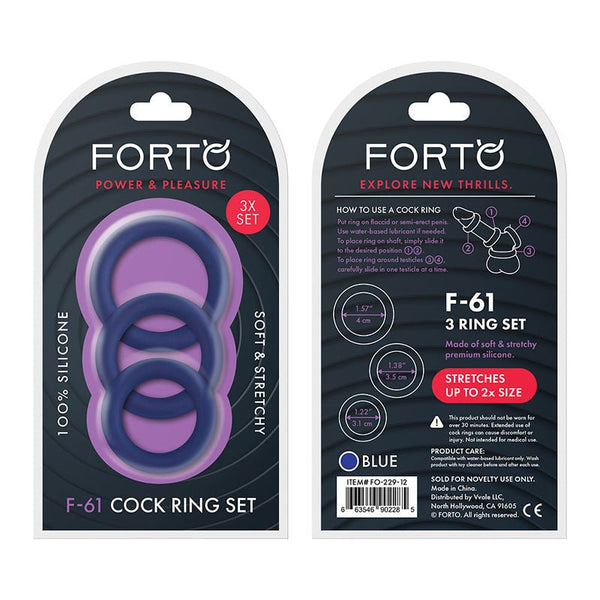 Forto F - 61 3 - Piece Silicone Cockring Set Blue - Royal Sins