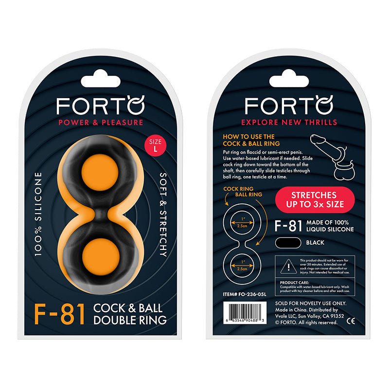 Forto F - 81 Liquid Silicone Cock & Ball Double Ring Large Black - Royal Sins
