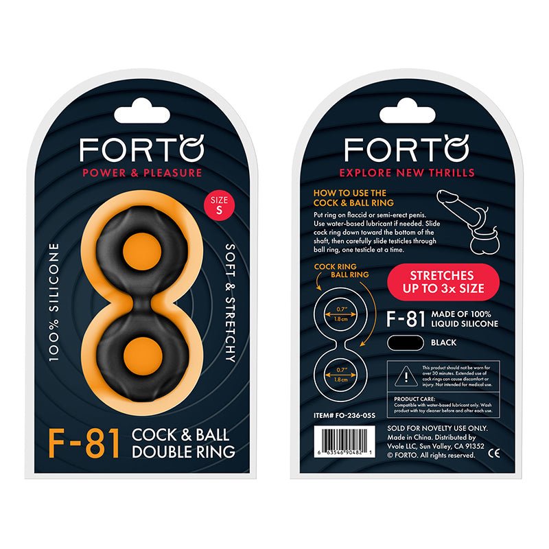 Forto F - 81 Liquid Silicone Cock & Ball Double Ring Small Black - Royal Sins