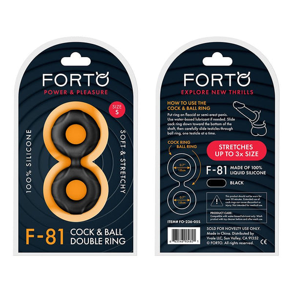 Forto F - 81 Liquid Silicone Cock & Ball Double Ring Small Black - Royal Sins