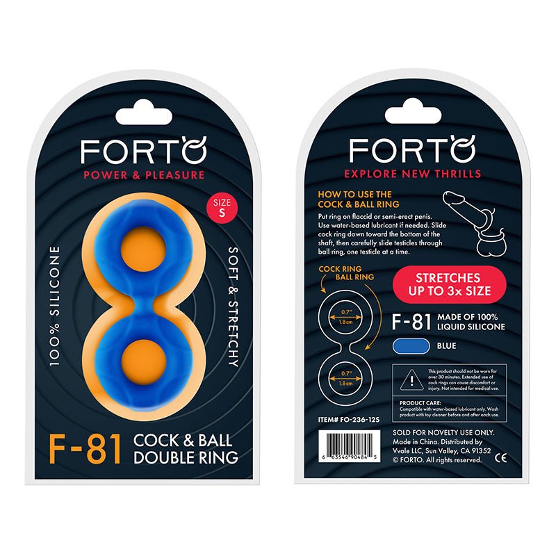 Forto F - 81 Liquid Silicone Cock & Ball Double Ring Small Blue - Royal Sins