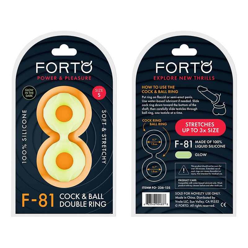 Forto F - 81 Liquid Silicone Cock & Ball Double Ring Small Glow - Royal Sins