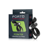 Forto Pointer Rechargeable Silicone Vibrating Dual Cockring with External Stimulator Black - Royal Sins