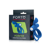 Forto Pointer Rechargeable Silicone Vibrating Dual Cockring with External Stimulator Blue - Royal Sins