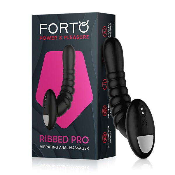 Forto Ribbed Pro Rechargeable Silicone Vibrating Anal Massager Black - Royal Sins