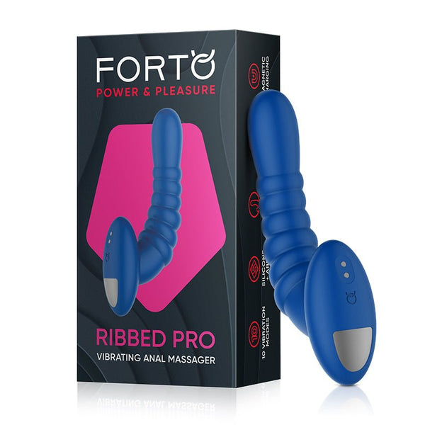 Forto Ribbed Pro Rechargeable Silicone Vibrating Anal Massager Blue - Royal Sins