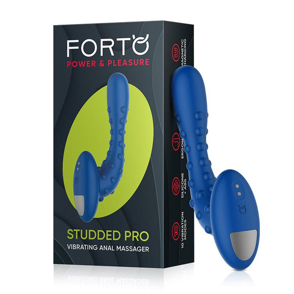 Forto Studded Pro Rechargeable Silicone Vibrating Anal Massager Blue - Royal Sins