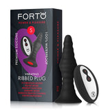 Forto Vibrating Ribbed Plug Rechargeable Remote - Controlled Silicone Anal Plug Small Black - Royal Sins