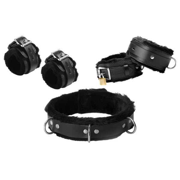 Fur Lined Leather Bondage Essentials Kit - Royal Sins