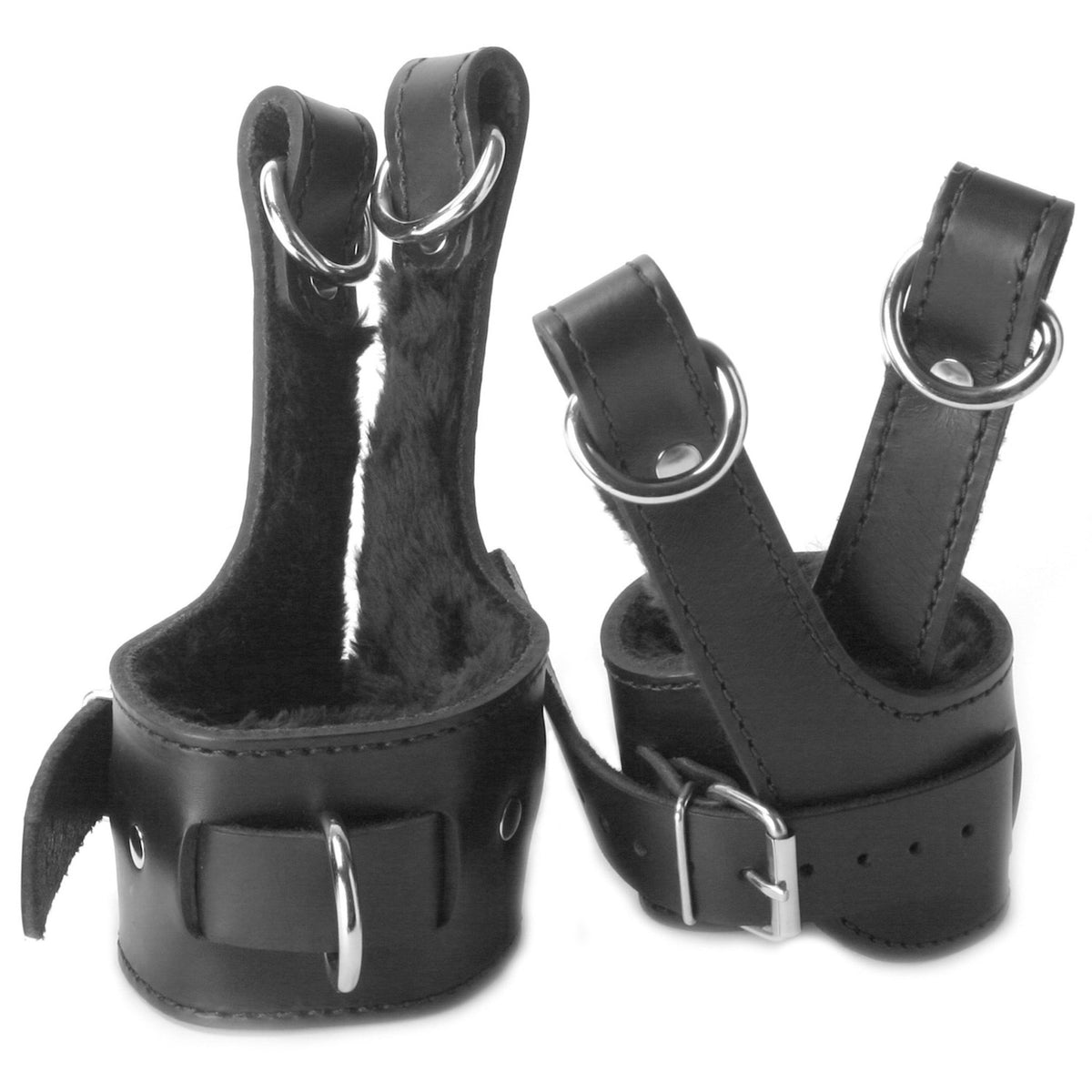 Fur Lined Leather Suspension Cuff Kit with Bondage Ring - Royal Sins