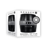 Gender X Barrel Of Fun Rechargeable Open - Ended Vibrating Stroker Black - Royal Sins