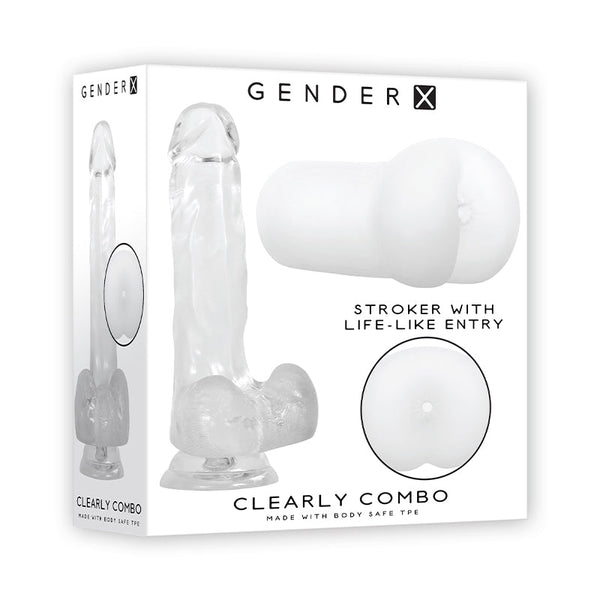 Gender X Clearly Combo 2 - Piece 7.25 in. Realistic Dildo and Anal Entry Stroker Set Clear - Royal Sins