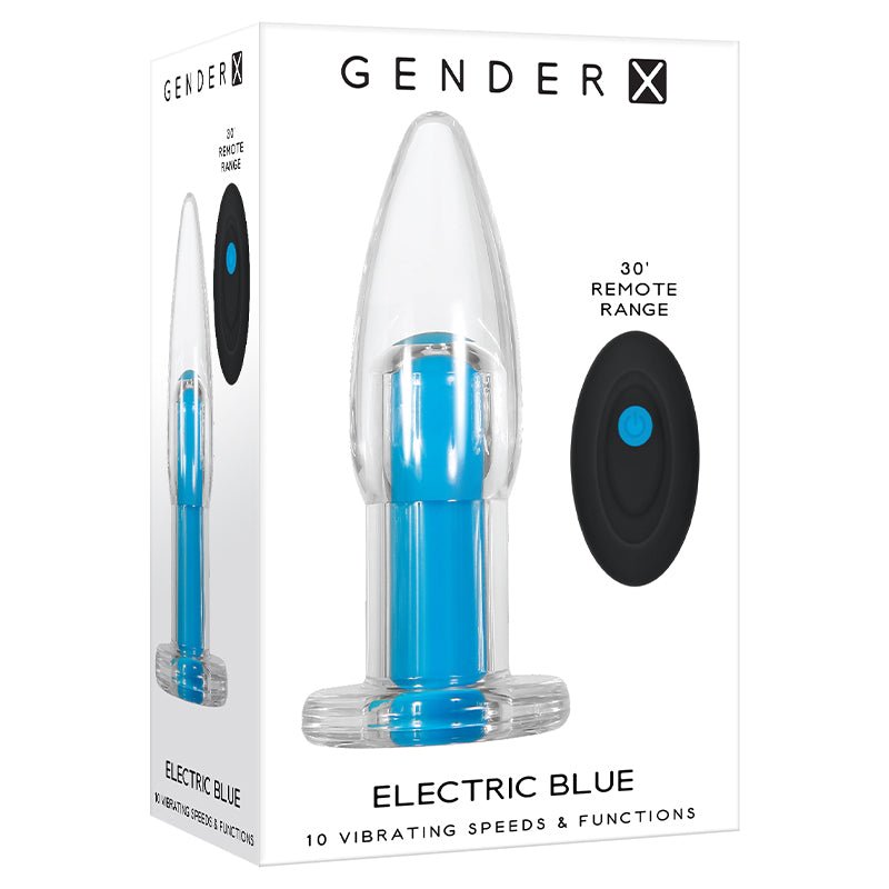 Gender X Electric Blue Rechargeable Remote - Controlled Vibrating Anal Plug Clear/Blue - Royal Sins