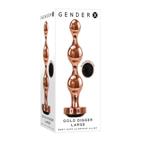 Gender X Gold Digger Rose Gold Beaded Anal Plug With Black Gemstone Base Large - Royal Sins