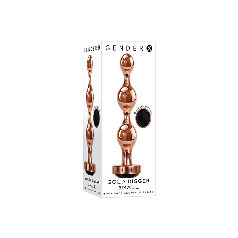Gender X Gold Digger Rose Gold Beaded Anal Plug With Black Gemstone Base Small - Royal Sins