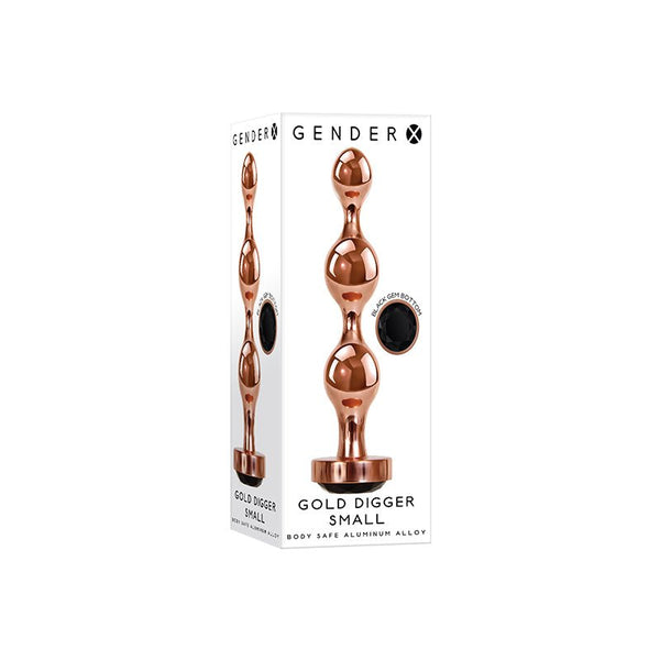 Gender X Gold Digger Rose Gold Beaded Anal Plug With Black Gemstone Base Small - Royal Sins