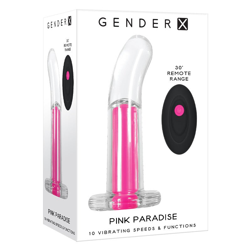 Gender X Pink Paradise Rechargeable Remote - Controlled Vibrating Curved Anal Plug Clear/Pink - Royal Sins