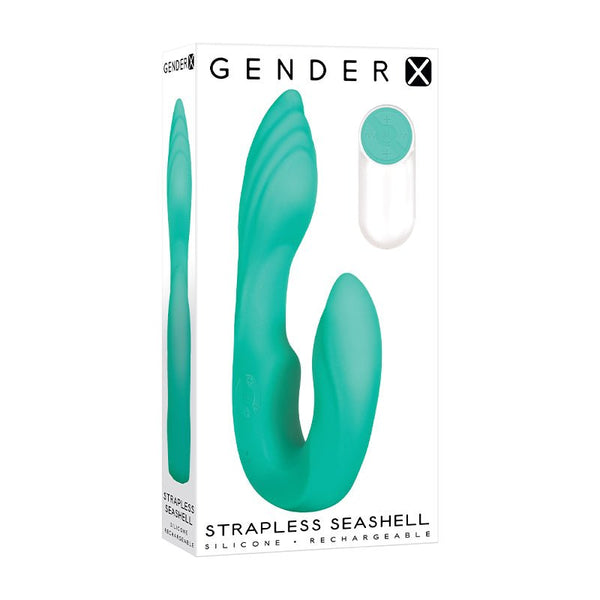 Gender X Strapless Seashell Rechargeable Remote - Controlled Vibrating Strapless Strap - On Dildo Teal - Royal Sins