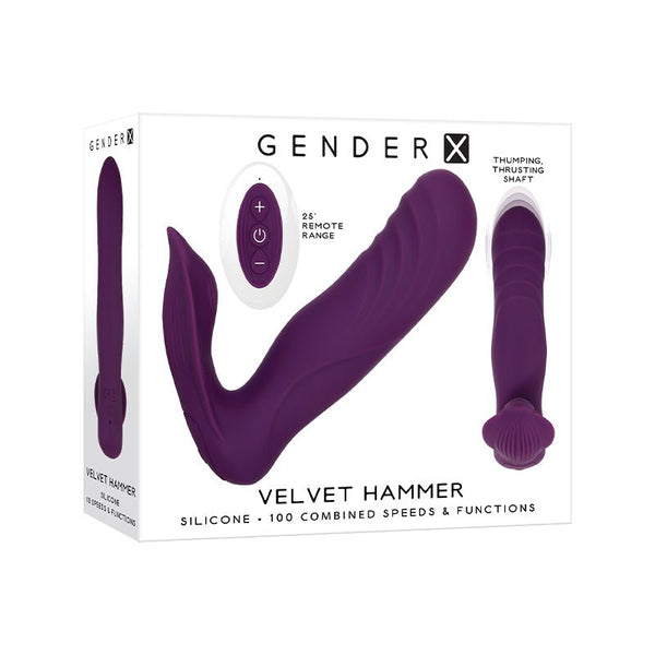 Gender X Velvet Hammer Rechargeable Remote - Controlled Thumping Thrusting Dual Stimulator Purple - Royal Sins