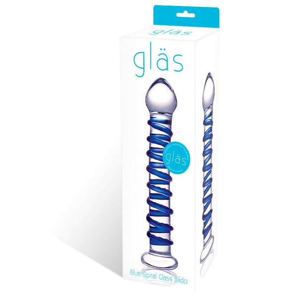 Glas 7.5 in. Blue Spiral Glass Dildo - Royal Sins