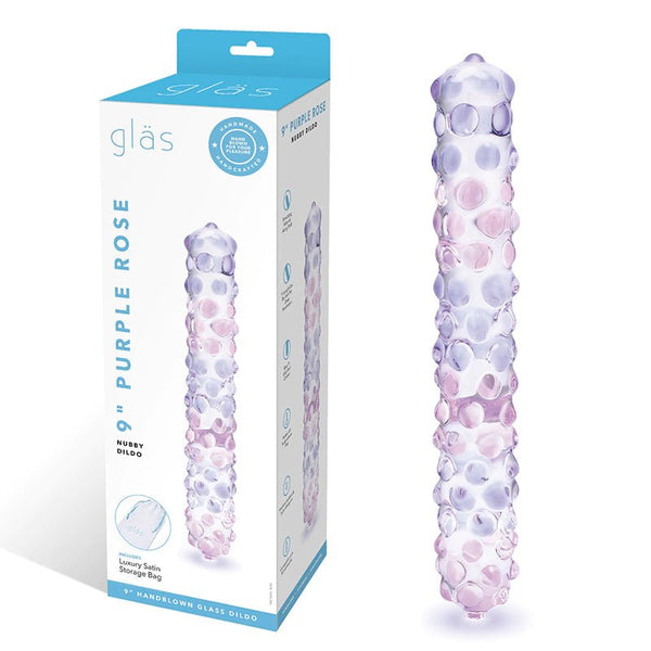 Glas 9 in. Purple Rose Nubby Glass Dildo - Royal Sins