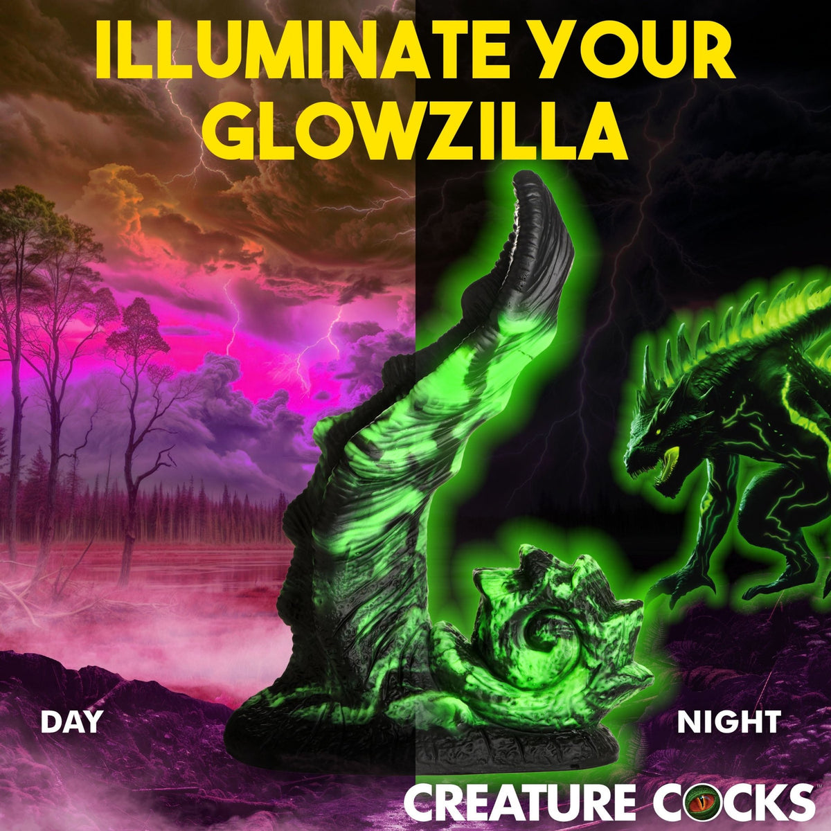 Glowzilla Glow - In - The - Dark Silicone Dildo - Royal Sins