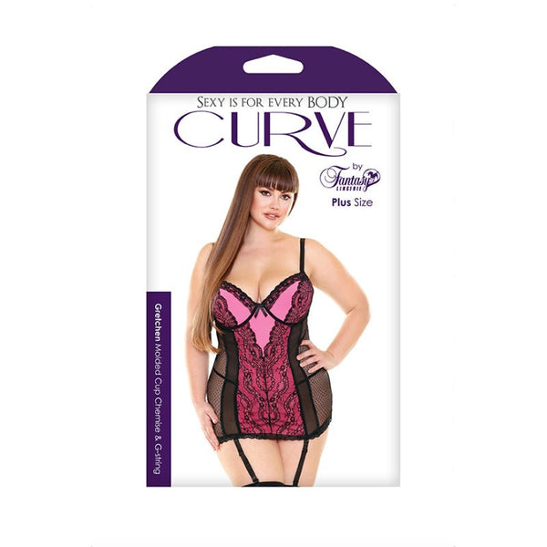 Gretchen Chemise & G - String - Neon Pink/ Black - 3X/4X - Royal Sins