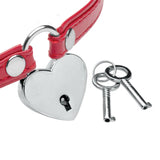 Heart Lock Leather Choker with Lock and Key - Red - Royal Sins