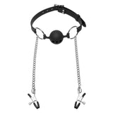 Hinder Breathable Silicone Ball Gag with Nipple Clamps - Royal Sins