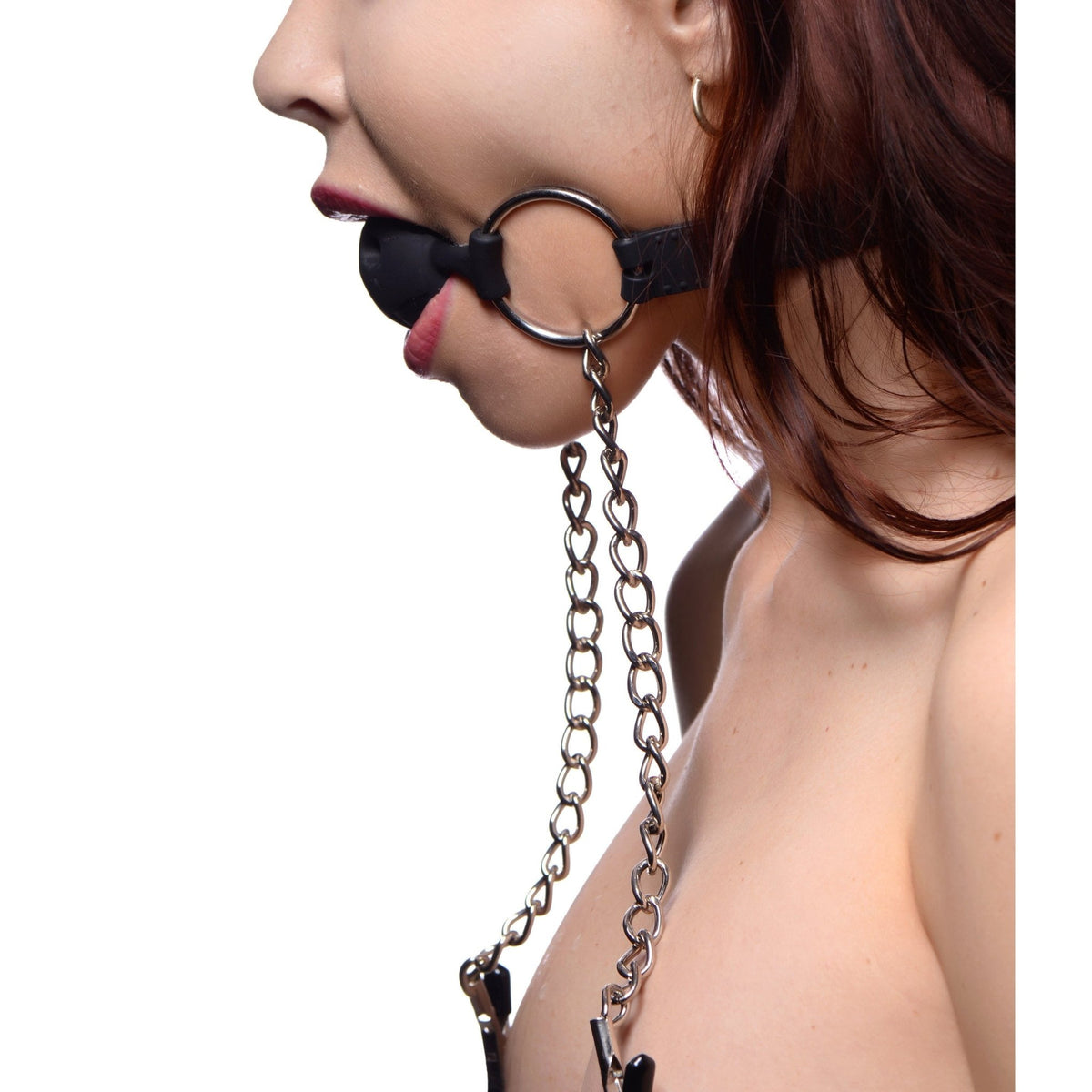 Hinder Breathable Silicone Ball Gag with Nipple Clamps - Royal Sins