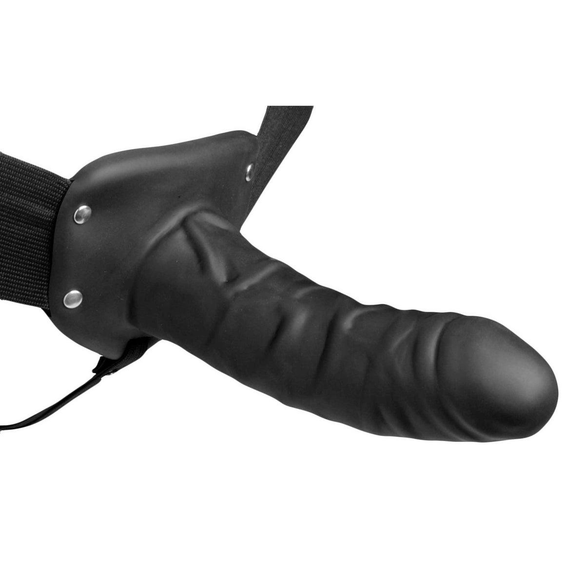 Hollow Silicone Strap On Dildo with Elastic Straps - Black - Royal Sins