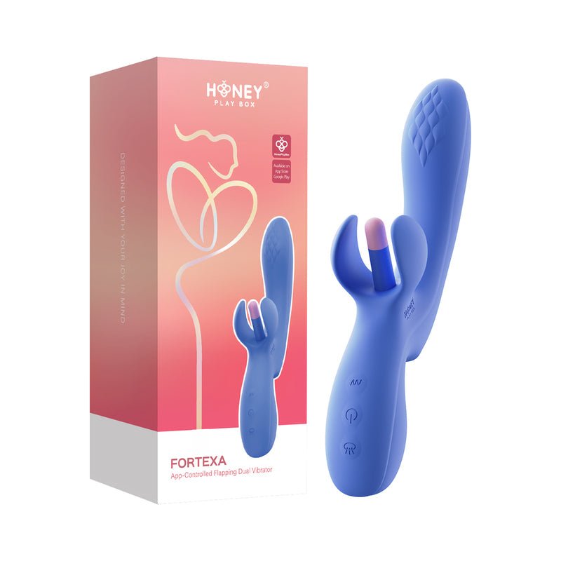 Honey Play Box Fortexa App - Controlled Kinky Finger Flapping Dual Stimulator Blue - Royal Sins