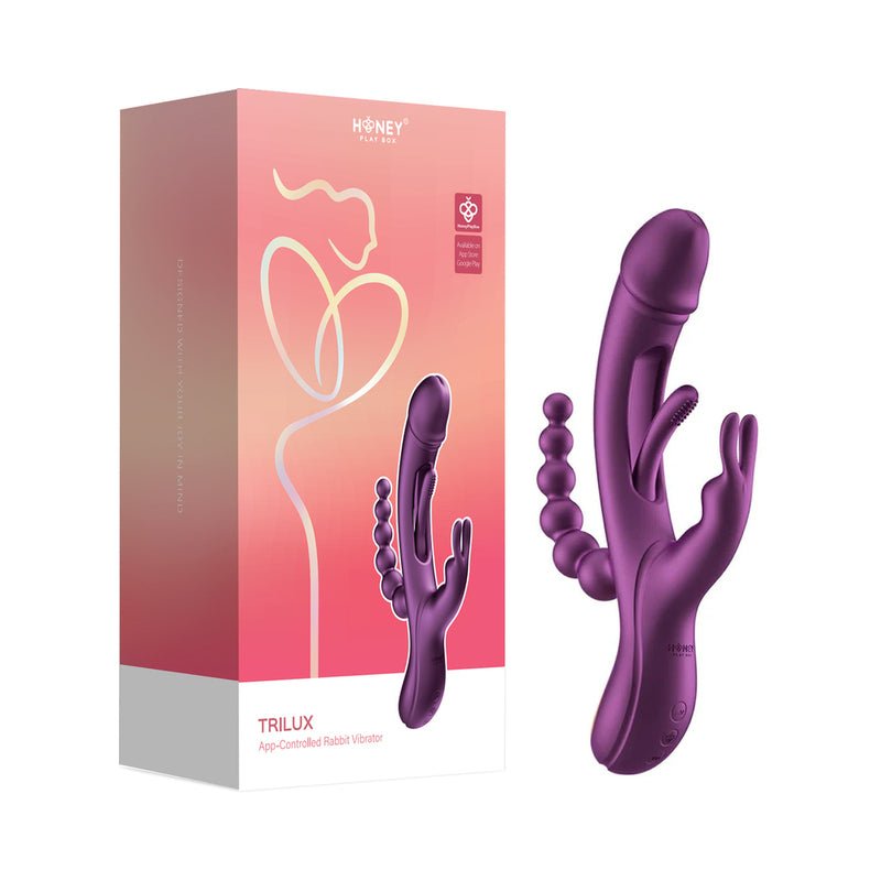 Honey Play Box Trilux Kinky Finger Rabbit Vibrator with Anal Beads Purple - Royal Sins